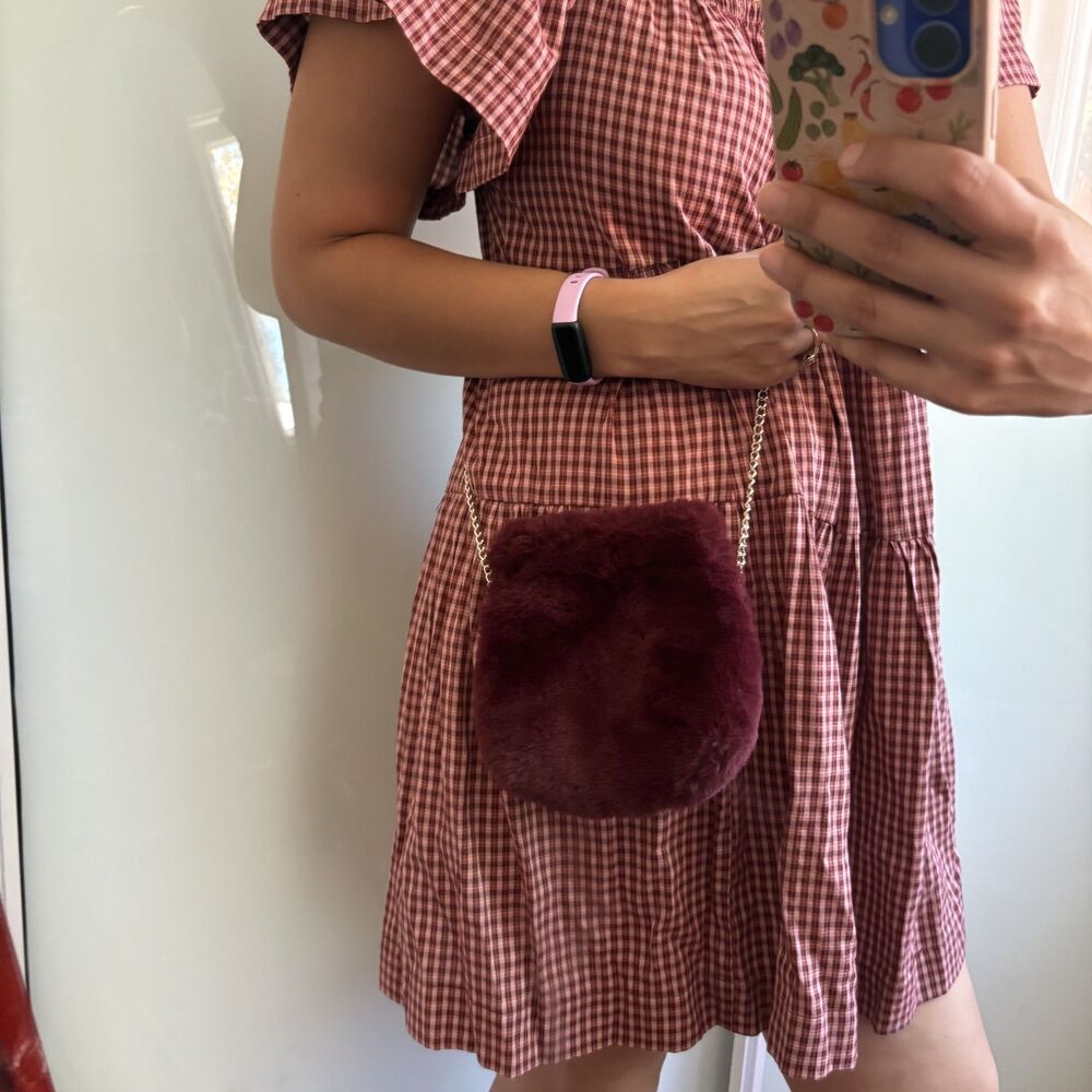 Faux Fur Burgundy Purse